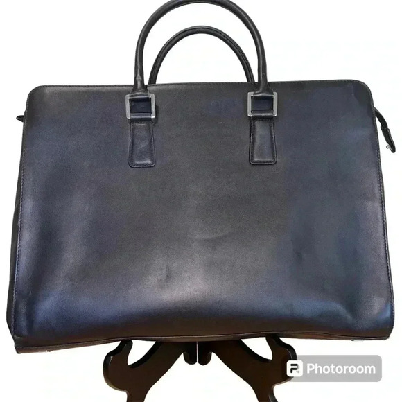 Franklin Covey Large Black Faux‎ Leather Laptop Briefcase Tote Bag Handles GUC - Picture 1 of 12